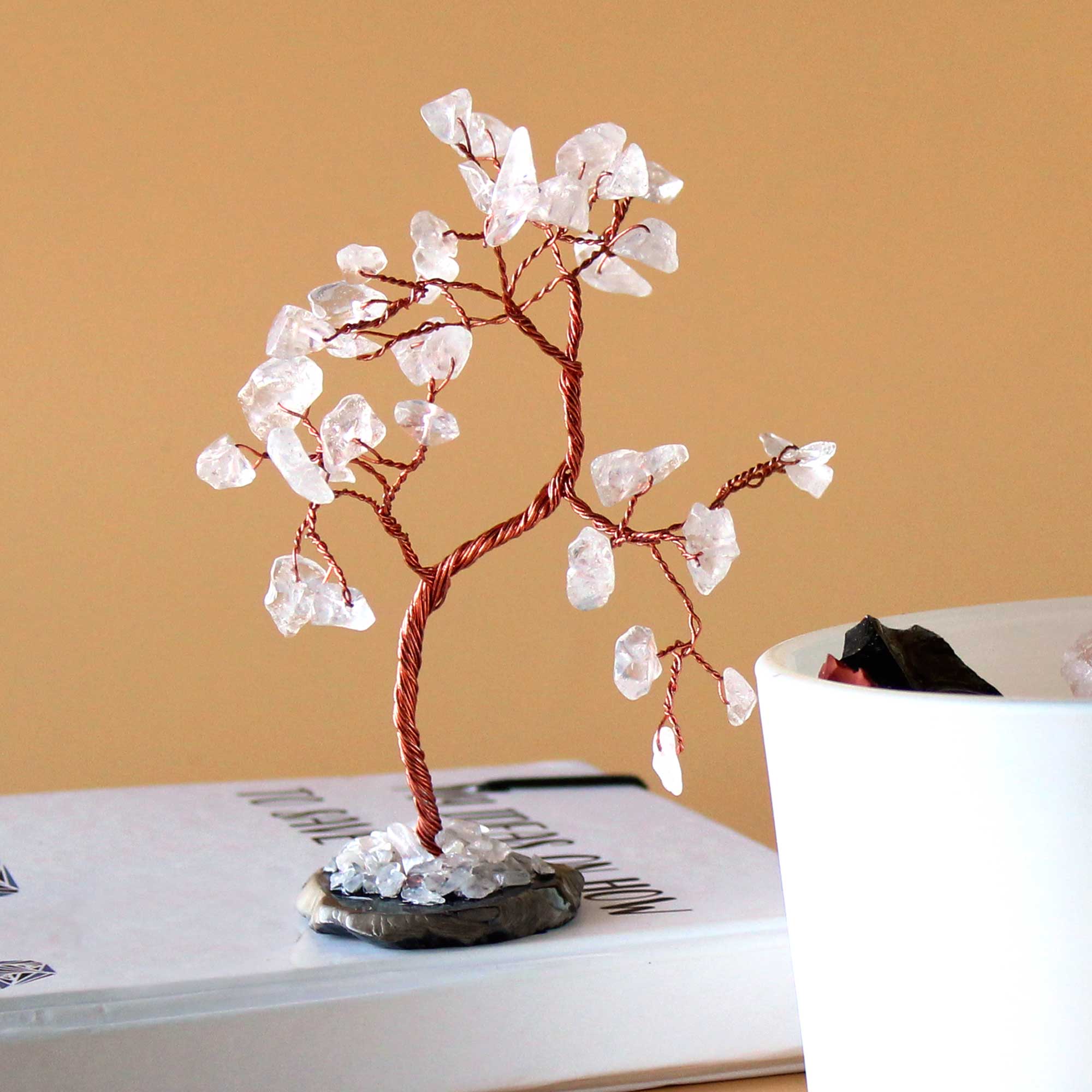 Gemstone Tree - Rock Quartz on Black Agate Base