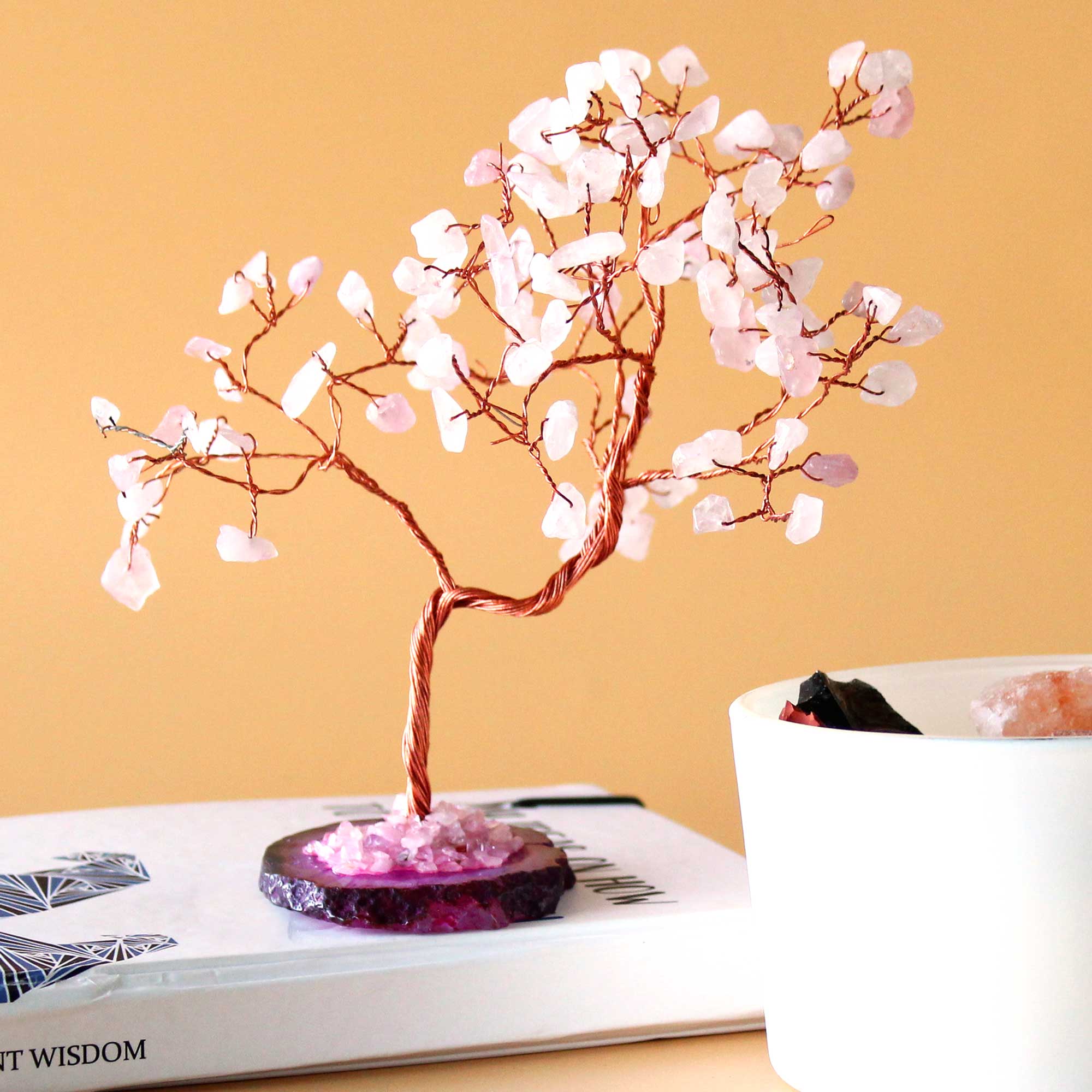 Gemstone Tree - Rose Quartz on Pink Agate Base Large