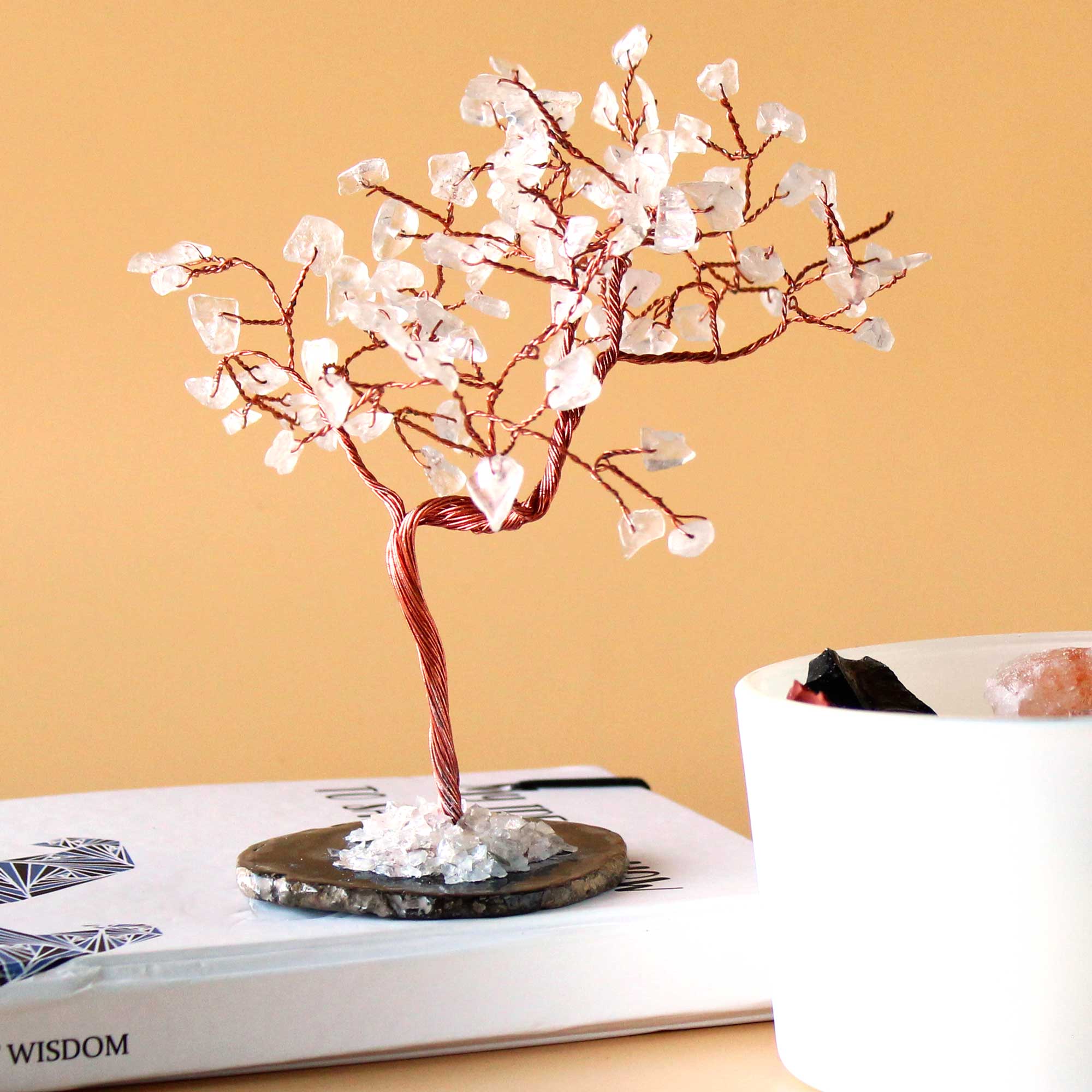 Gemstone Tree - Rock Quartz on Black Agate Base Large