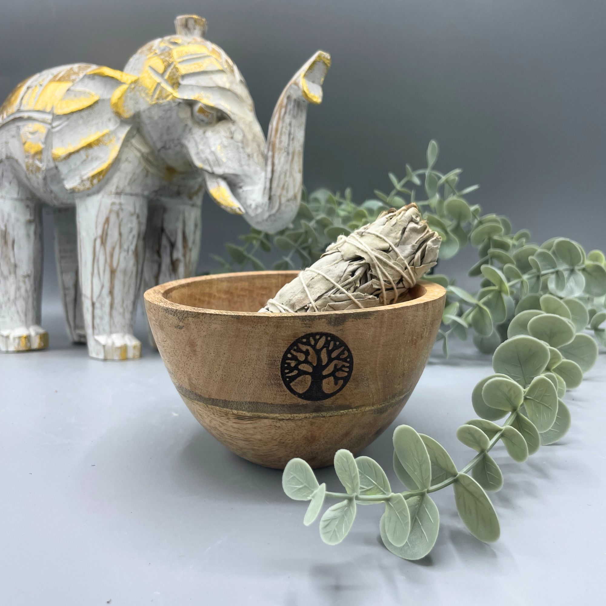 Wooden Smudge and Ritual Bowl - Tree of Life - 11x7cm