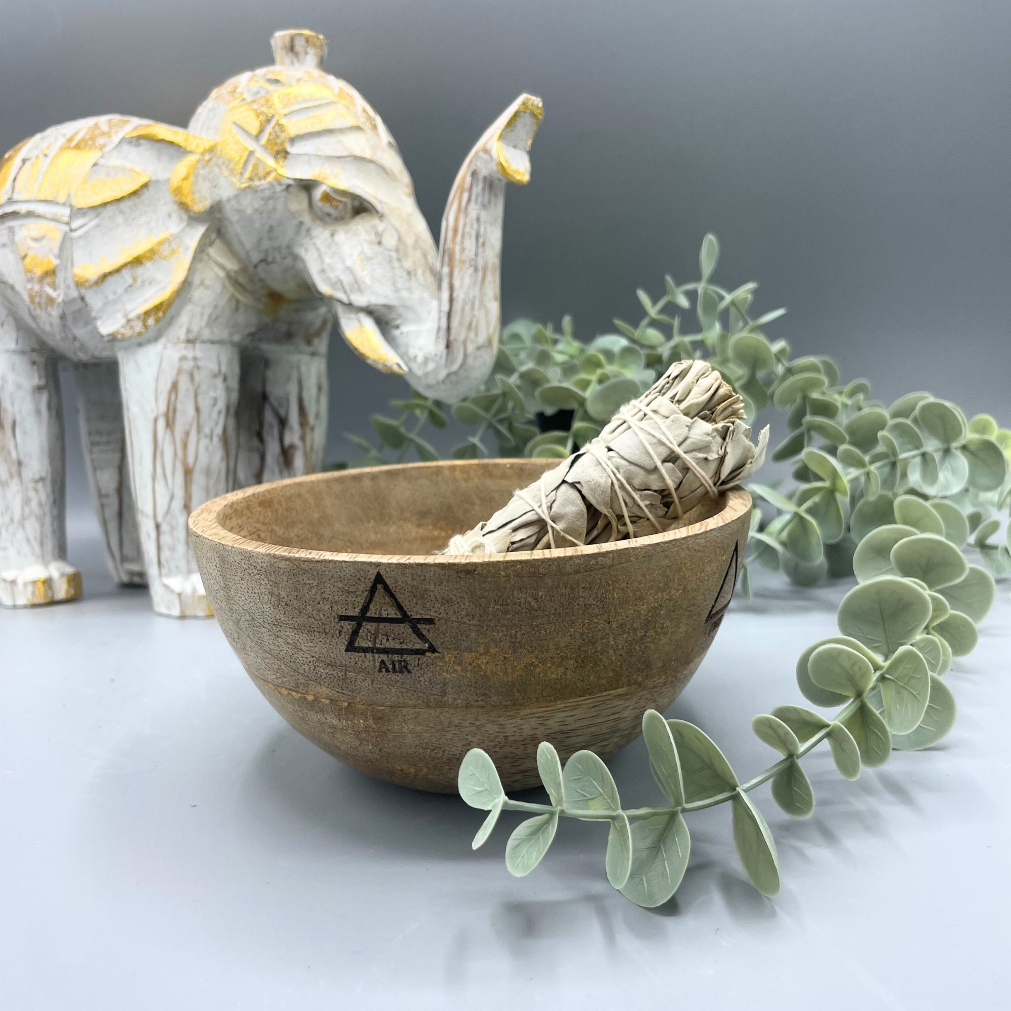 Wooden Smudge and Ritual Bowl - Four Elements - 13x7cm