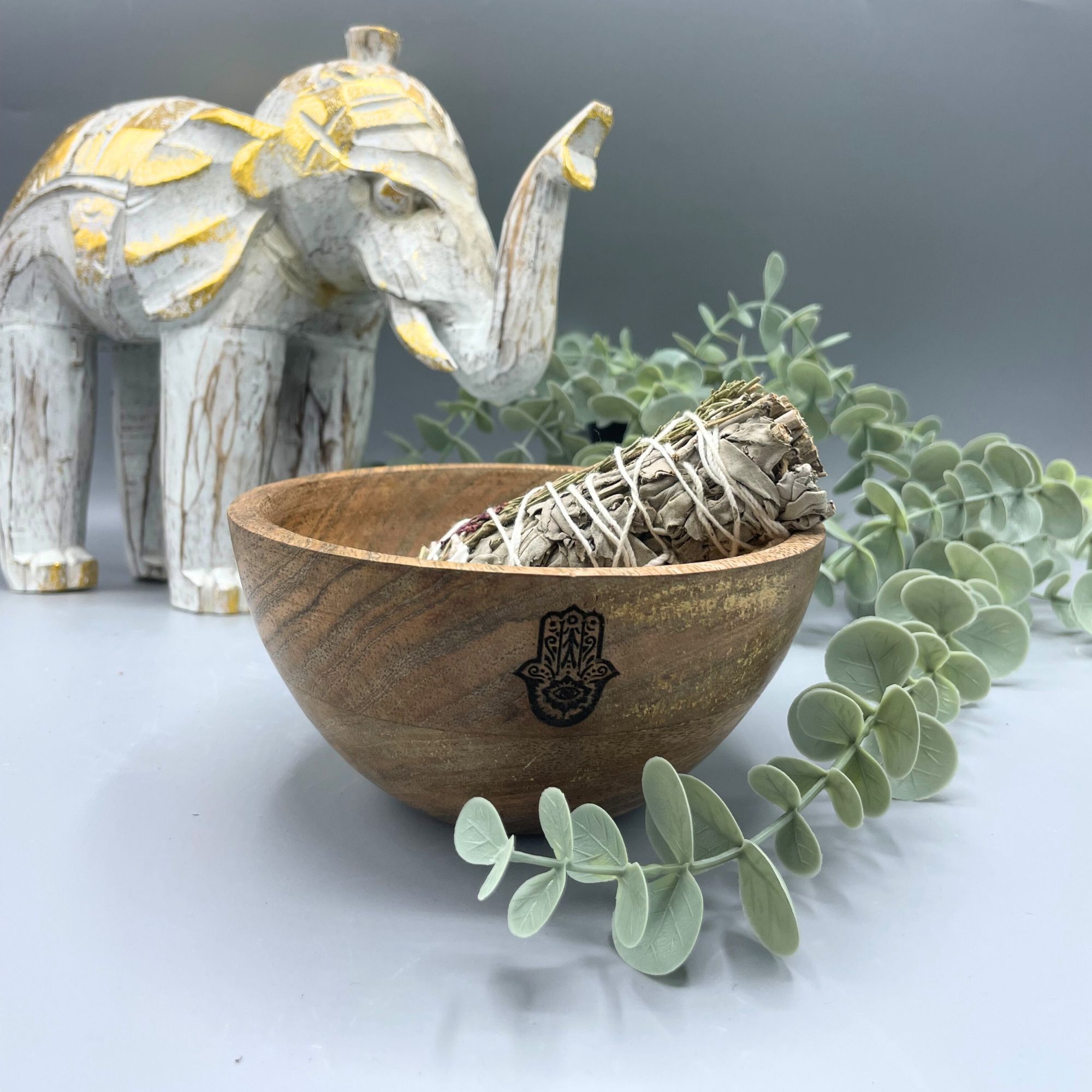 Wooden Smudge and Ritual Bowl - Hamsa - 13x7cm