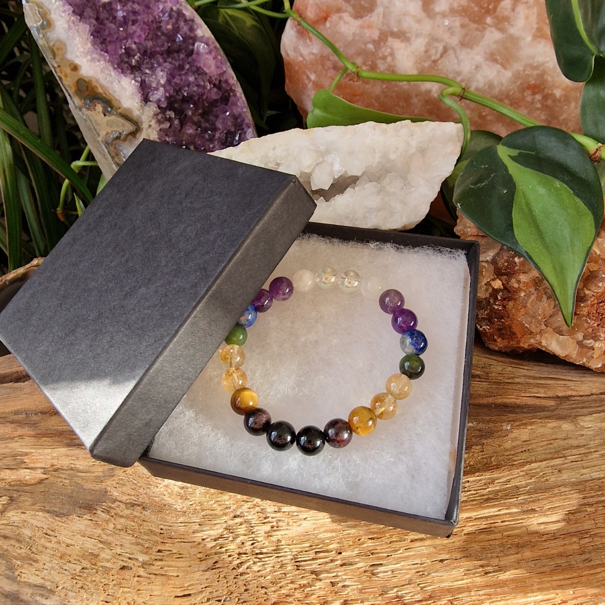 Chakra balancing crystal bracelet in eco-friendly gift box 