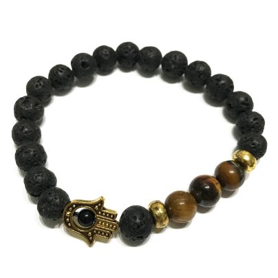 Lava Stone Bracelet - Hamsa Tiger's Eye
