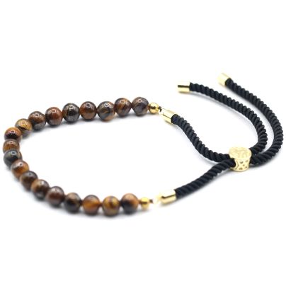 18K Gold Plated Gemstone Black String Bracelet - Tiger's Eye