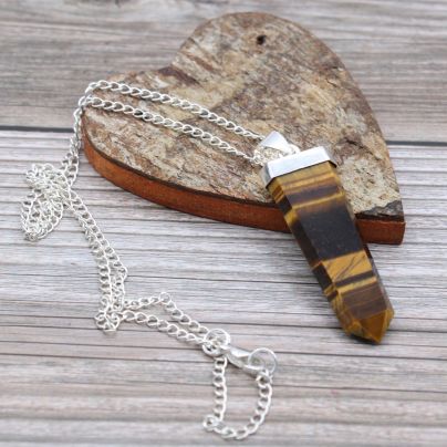 Gemstone Flat Pencil Pendant - Tiger's Eye