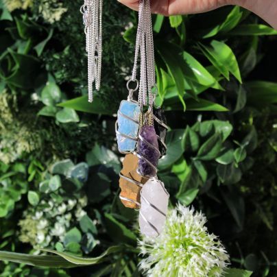 Cascade Wrapped Gemstone Necklace - Rough Rose Quartz