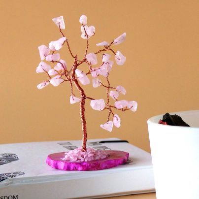 Gemstone Tree - Rose Quartz on Pink Agate Base