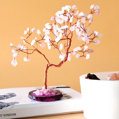 Gemstone Tree - Rose Quartz on Pink Agate Base Large