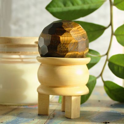 Gemstone Faceted Healing Ball & Stand - Tiger's Eye