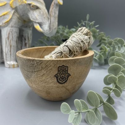 Wooden Smudge and Ritual Bowl - Hamsa - 11x7cm