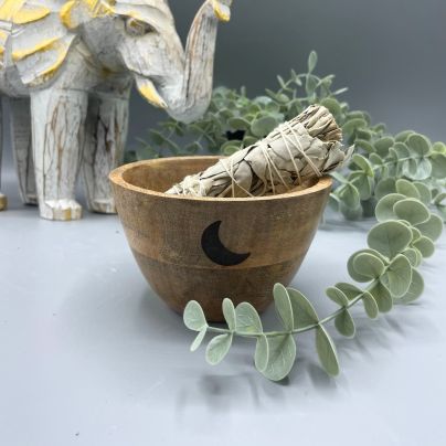 Wooden Smudge and Ritual Bowl - Three Moons - 11x7cm