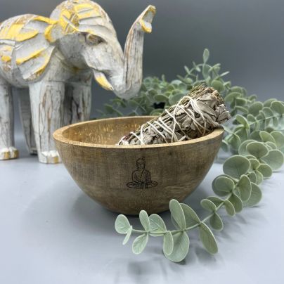 Wooden Smudge and Ritual Bowl - Buddha - 13x7cm