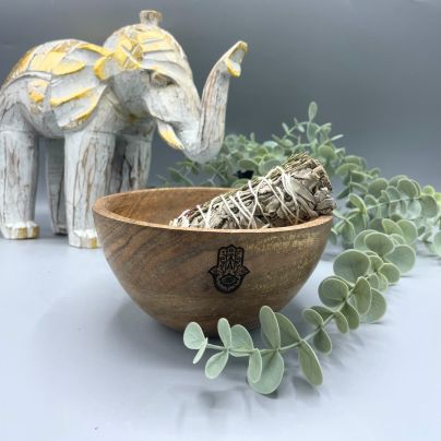 Wooden Smudge and Ritual Bowl - Hamsa - 13x7cm