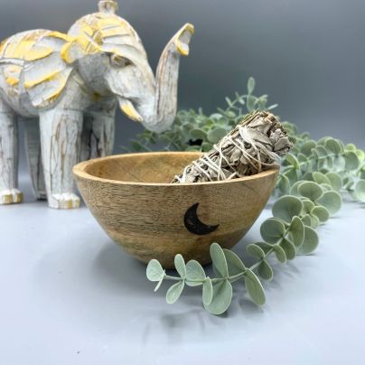 Wooden Smudge and Ritual Bowl - Three Moons - 13x7cm