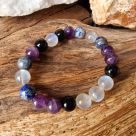 Crystal bracelet with moonstone, labradorite, amethyst, lapis lazuli and obsidian
