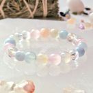 Aquamarine, Aura quartz, Rose Quartz and Morganite healing crystal bracelet made with 8mm beads 